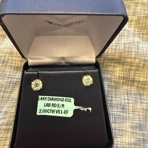 14K Yellow Gold Round Diamond Stud Earrings - Yellow/Gold